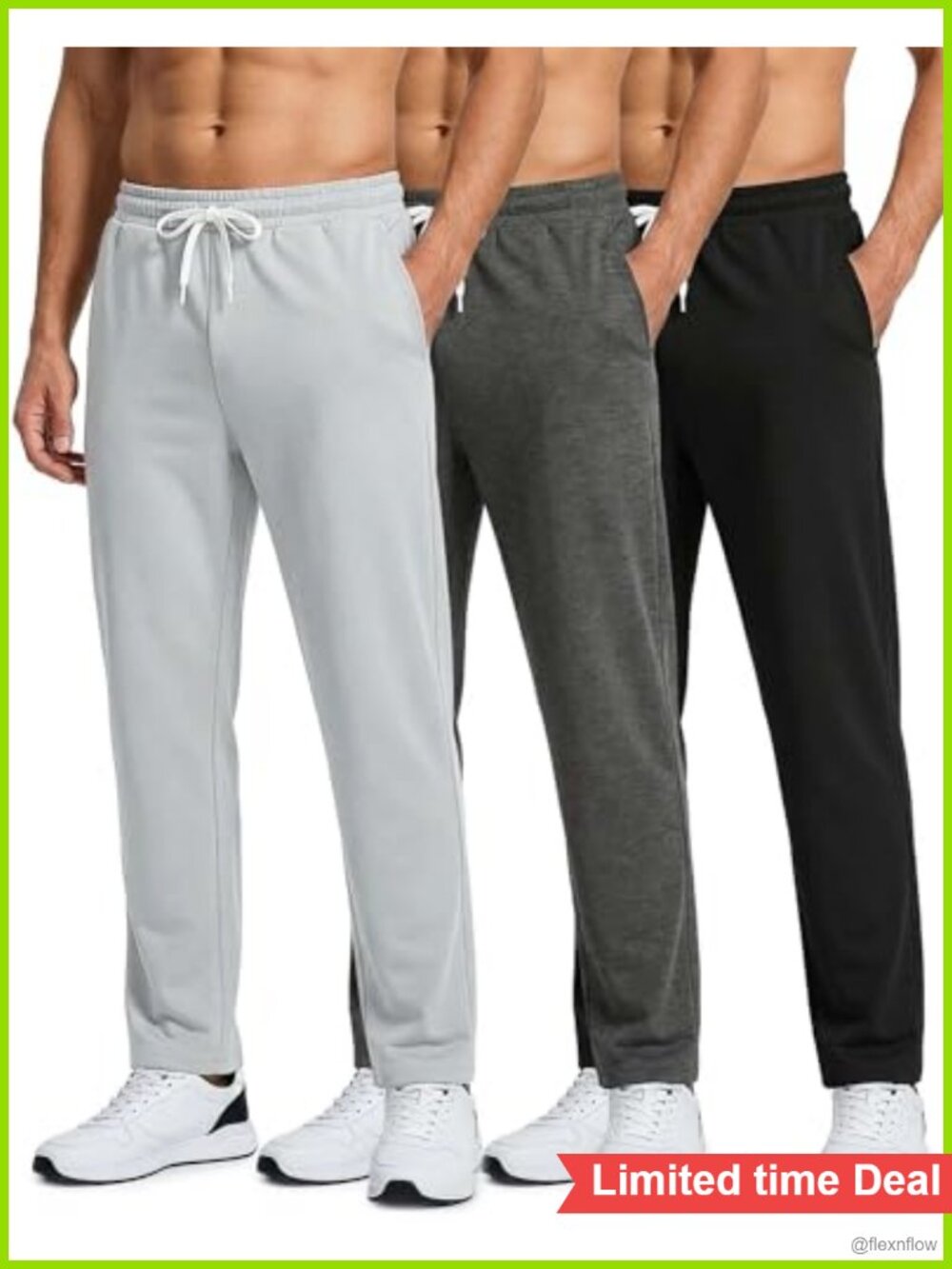 French Terry Sweatpants Open Bottom Cotton Lounge Gym Pockets 3 Pack